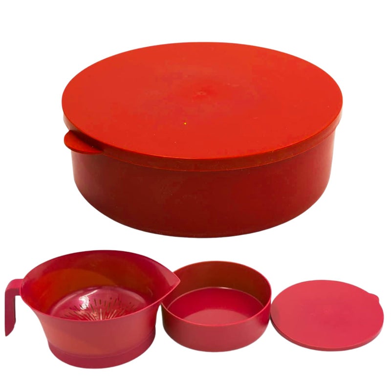 Easy Greasy Colander Grease Strainer With Handle And Container, Catch Bowl With Lid 3 Piece Strain Set | Strains Ground Beef, Bacon & Pasta | Safe Kitchen Gadget BPA Free | Made In The USA (Red) - Image 2